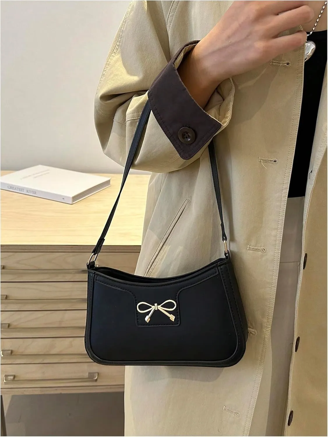 SweatyRocks Women's Bow Top Handle Clutch Purses PU Leather Underarm Shoulder Bags