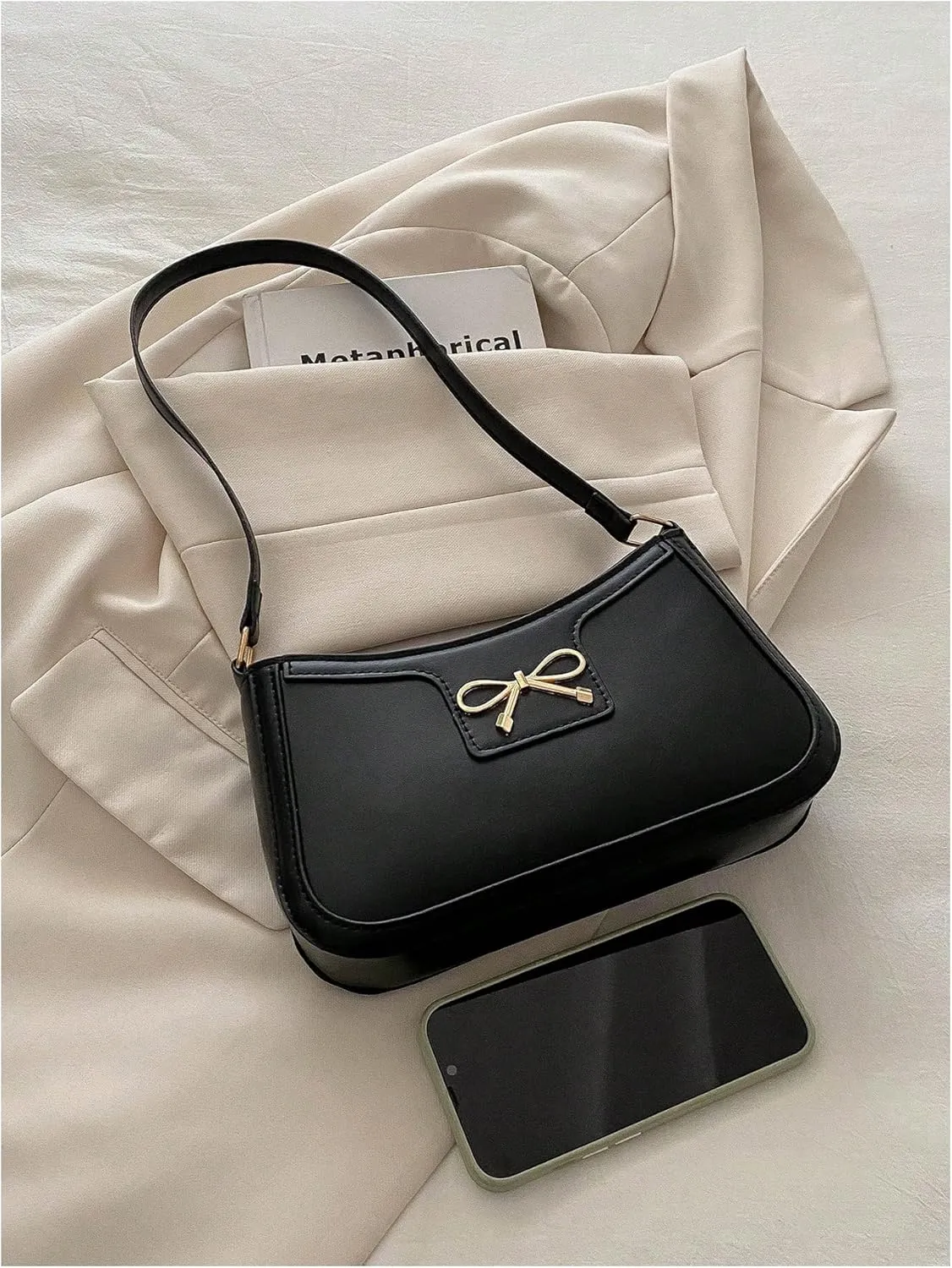 SweatyRocks Women's Bow Top Handle Clutch Purses PU Leather Underarm Shoulder Bags