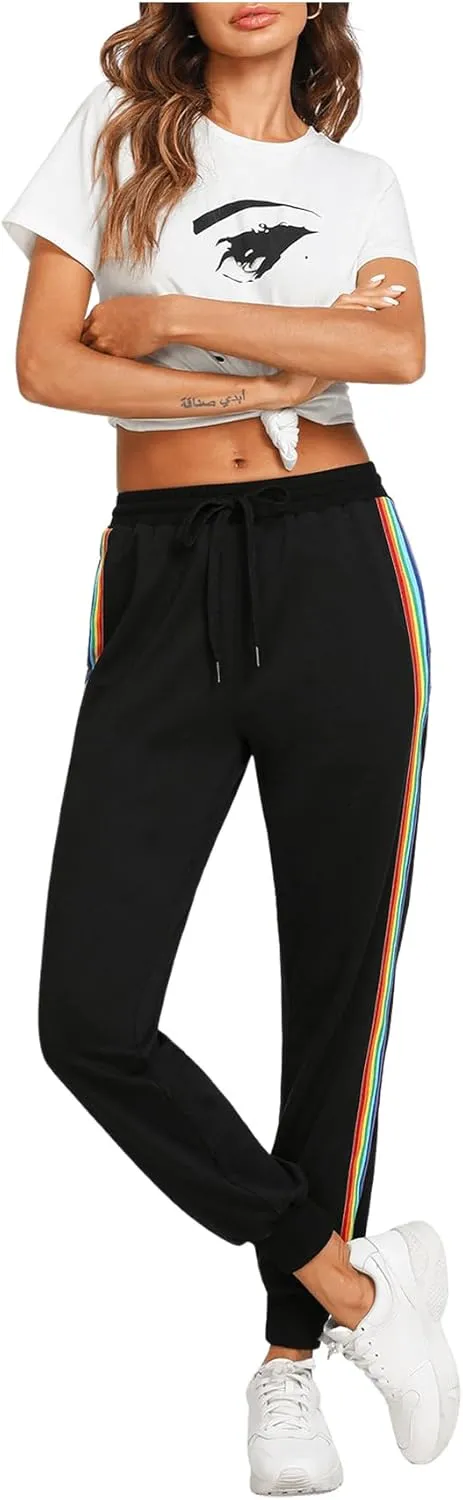 SweatyRocks Women's Drawstring Waist Striped Side Jogger Sweatpants with Pocket