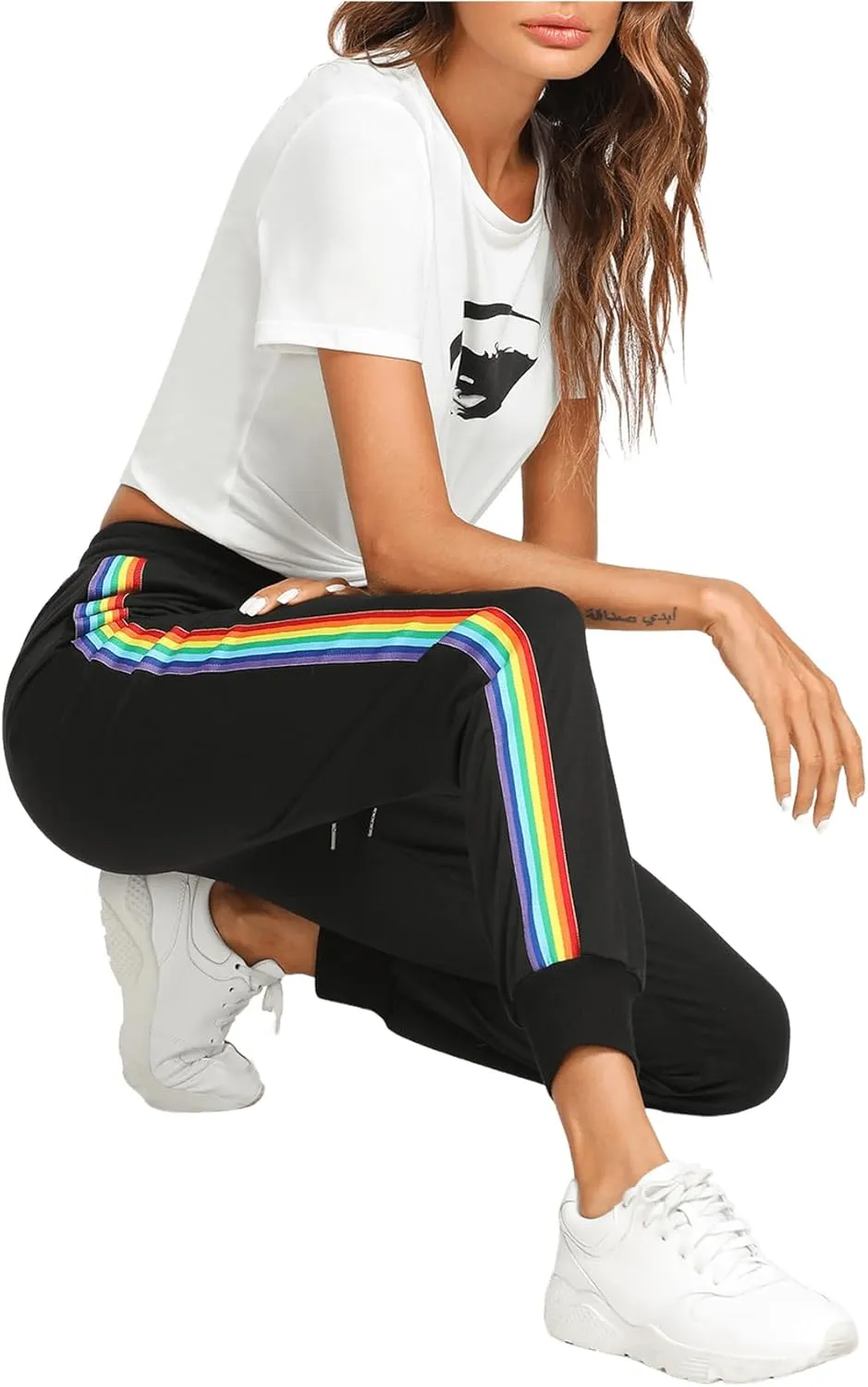 SweatyRocks Women's Drawstring Waist Striped Side Jogger Sweatpants with Pocket