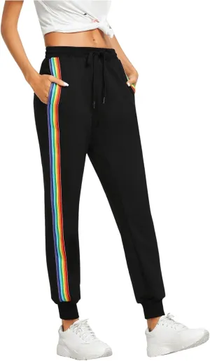 SweatyRocks Women's Drawstring Waist Striped Side Jogger Sweatpants with Pocket