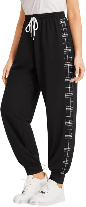 SweatyRocks Women's Drawstring Waist Striped Side Jogger Sweatpants with Pocket