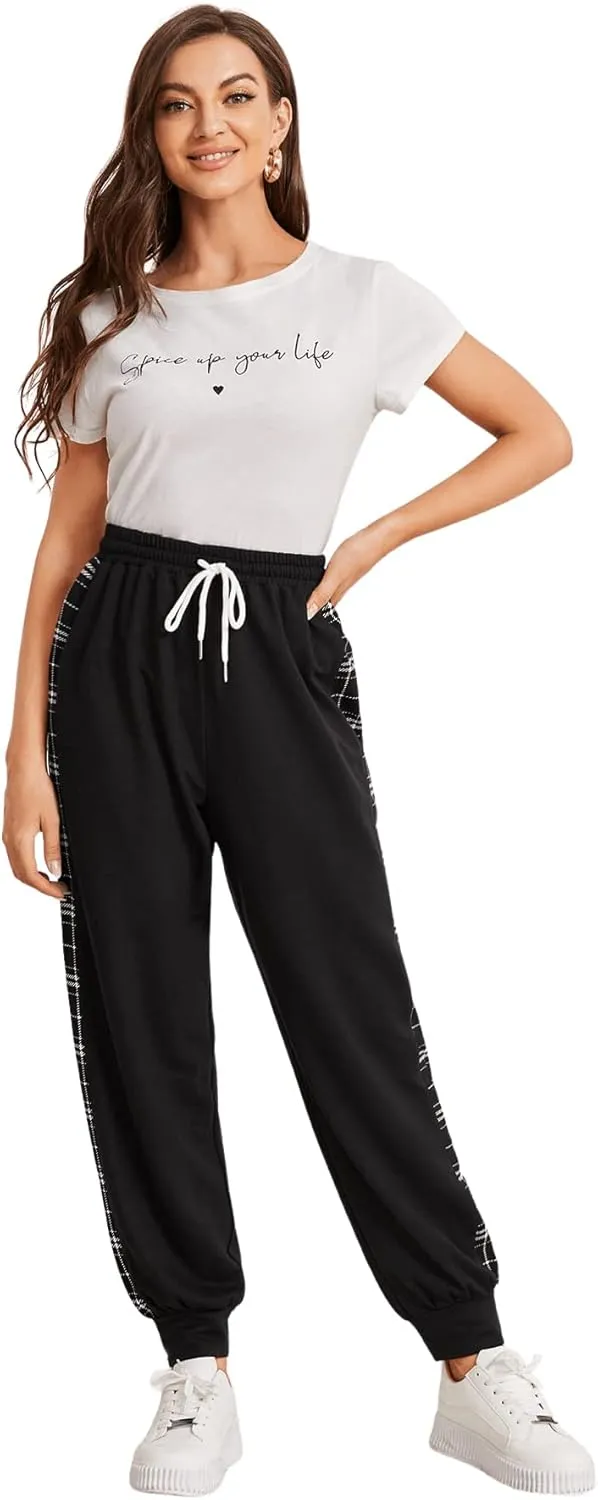 SweatyRocks Women's Drawstring Waist Striped Side Jogger Sweatpants with Pocket