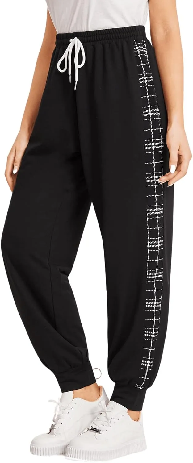 SweatyRocks Women's Drawstring Waist Striped Side Jogger Sweatpants with Pocket