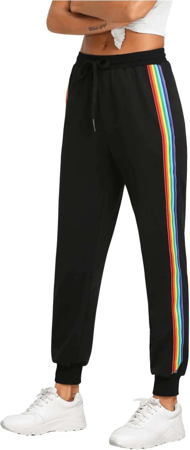 SweatyRocks Women's Drawstring Waist Striped Side Jogger Sweatpants with Pocket