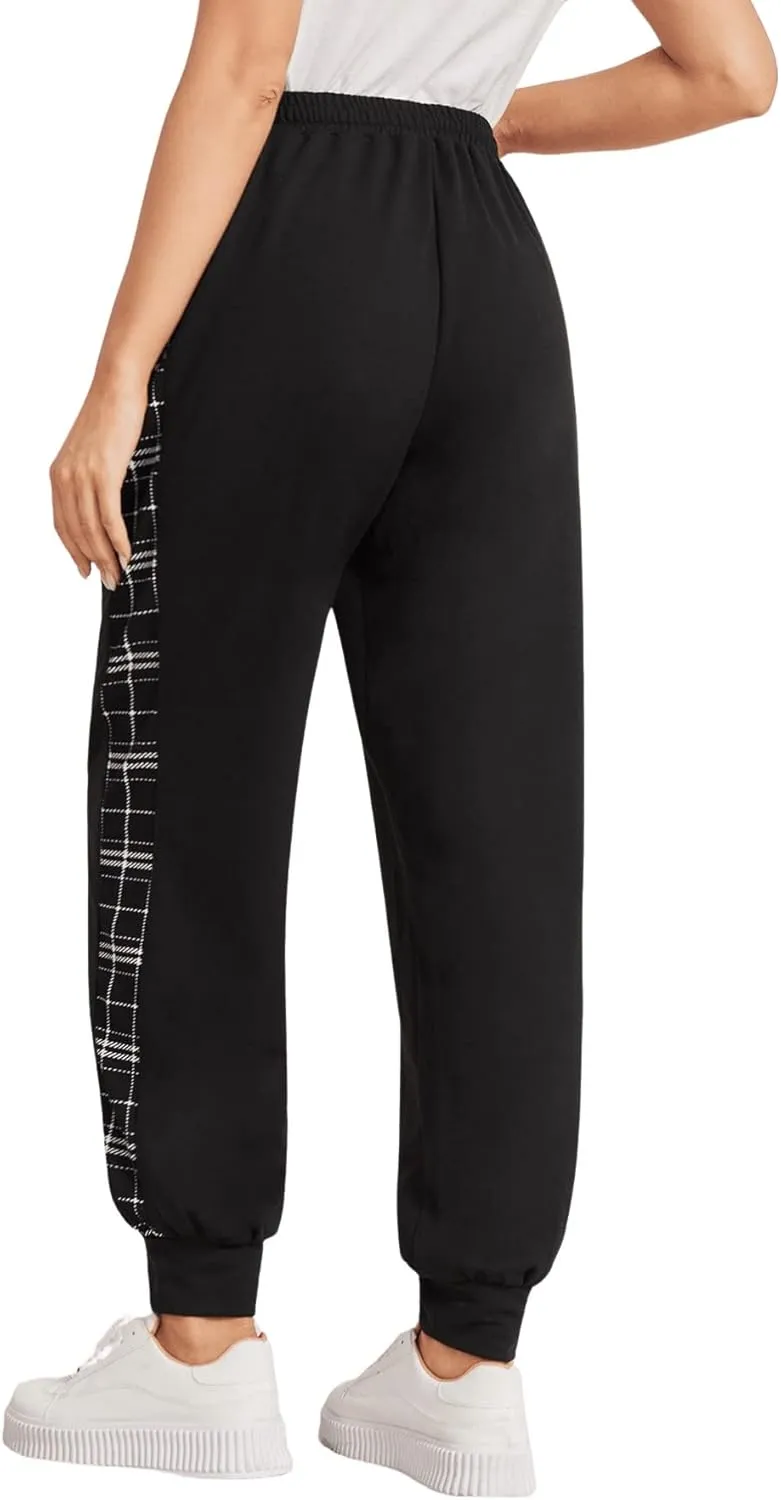 SweatyRocks Women's Drawstring Waist Striped Side Jogger Sweatpants with Pocket