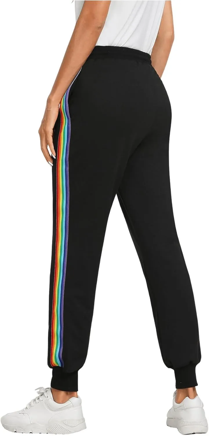 SweatyRocks Women's Drawstring Waist Striped Side Jogger Sweatpants with Pocket