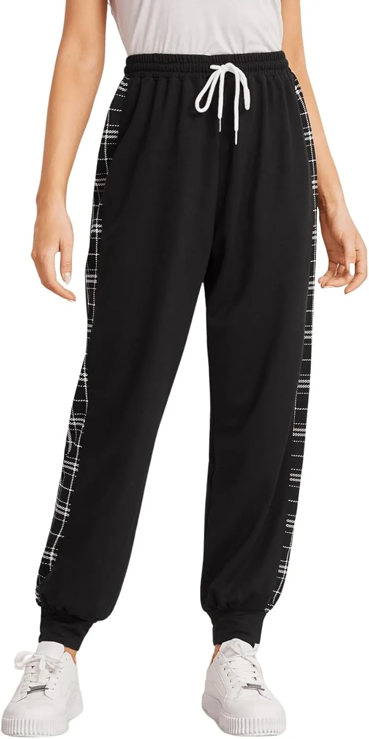 SweatyRocks Women's Drawstring Waist Striped Side Jogger Sweatpants with Pocket