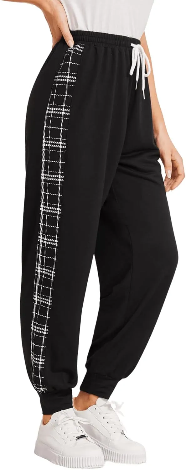 SweatyRocks Women's Drawstring Waist Striped Side Jogger Sweatpants with Pocket