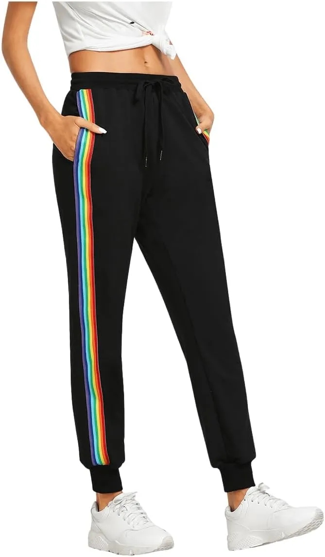 SweatyRocks Women's Drawstring Waist Striped Side Jogger Sweatpants with Pocket