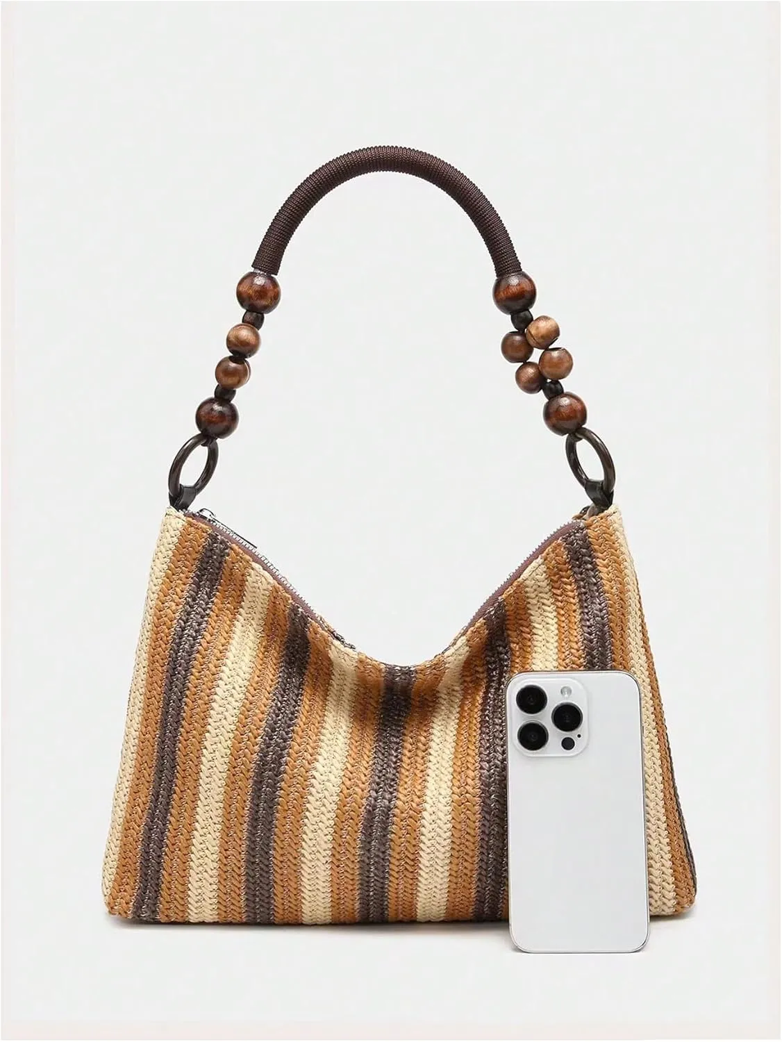 SweatyRocks Women's Striped Colorblock Zipper Shoulder Bag Top Handle Beaded Medium Envelope Bag