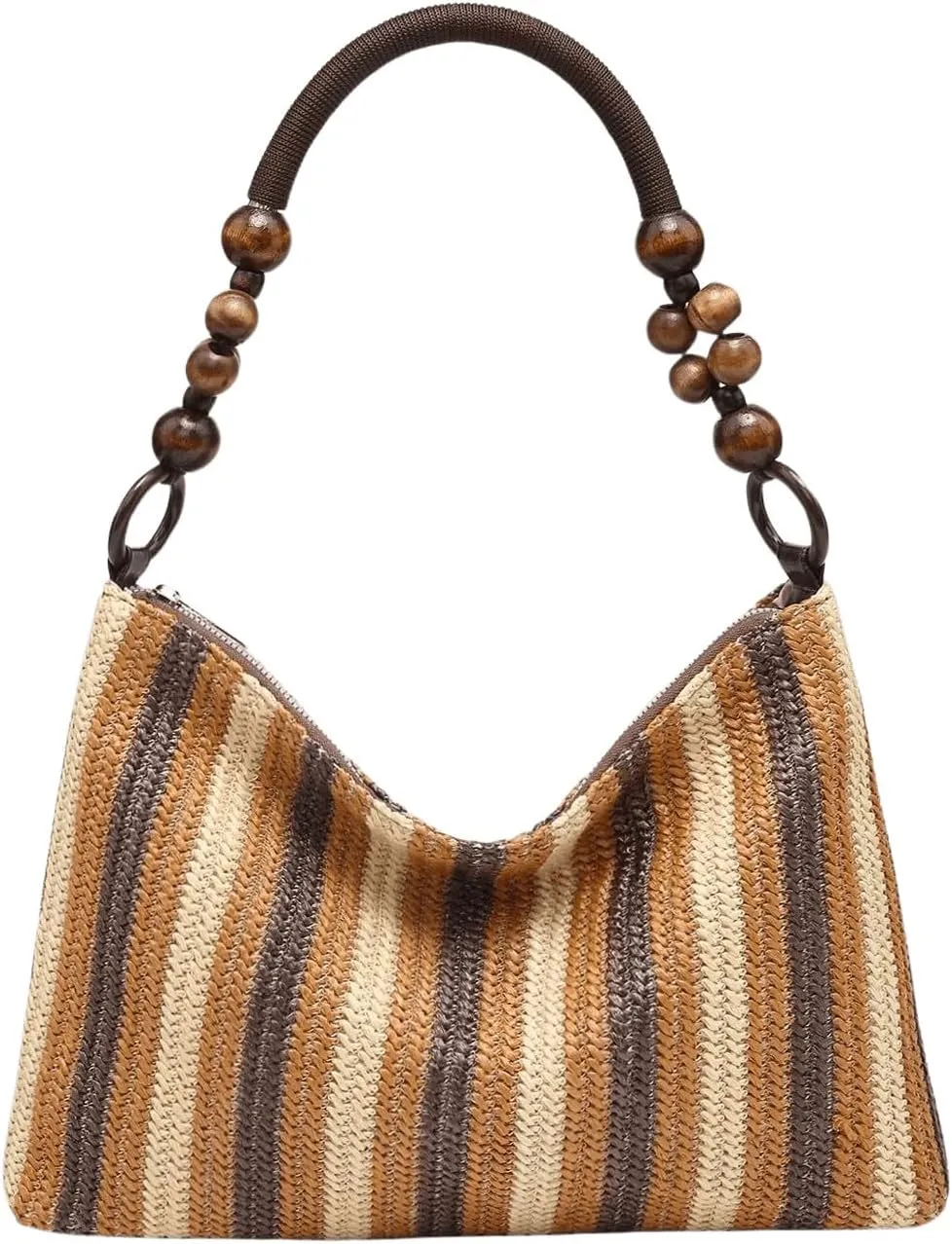 SweatyRocks Women's Striped Colorblock Zipper Shoulder Bag Top Handle Beaded Medium Envelope Bag