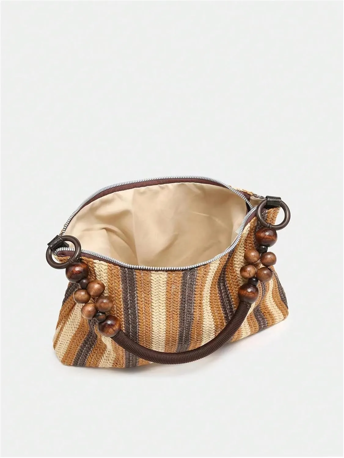 SweatyRocks Women's Striped Colorblock Zipper Shoulder Bag Top Handle Beaded Medium Envelope Bag