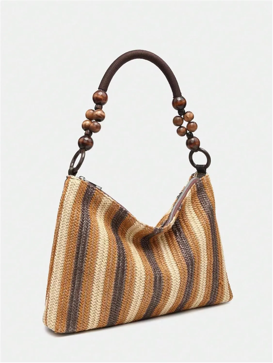 SweatyRocks Women's Striped Colorblock Zipper Shoulder Bag Top Handle Beaded Medium Envelope Bag
