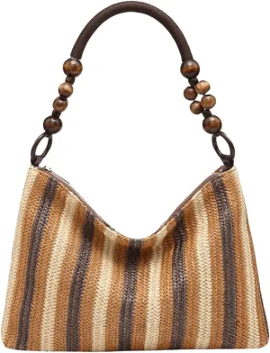 SweatyRocks Women's Striped Colorblock Zipper Shoulder Bag Top Handle Beaded Medium Envelope Bag