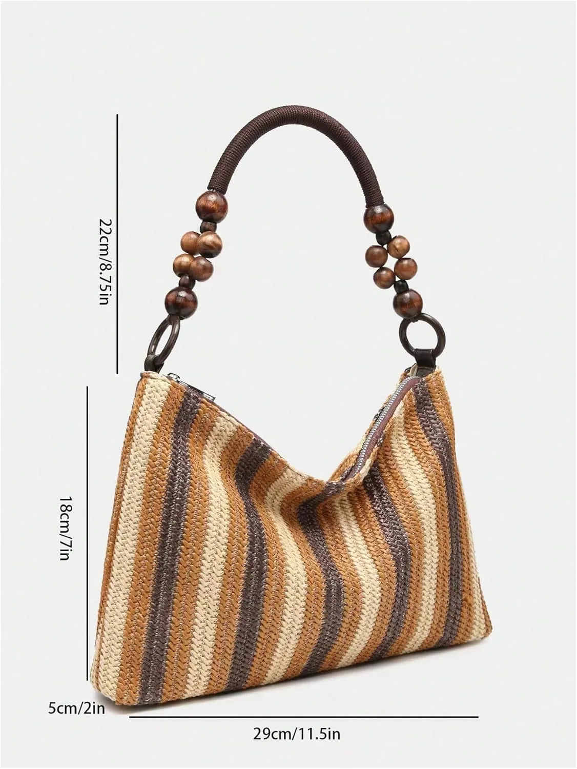 SweatyRocks Women's Striped Colorblock Zipper Shoulder Bag Top Handle Beaded Medium Envelope Bag