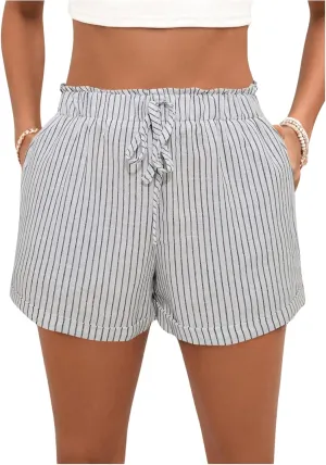SweatyRocks Women's Striped Pattern Drawstring Waist Shorts Wide Leg Summer Shorts with Pockets