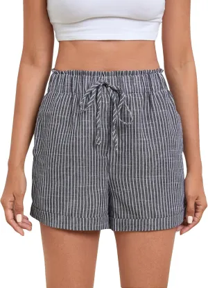 SweatyRocks Women's Striped Pattern Drawstring Waist Shorts Wide Leg Summer Shorts with Pockets