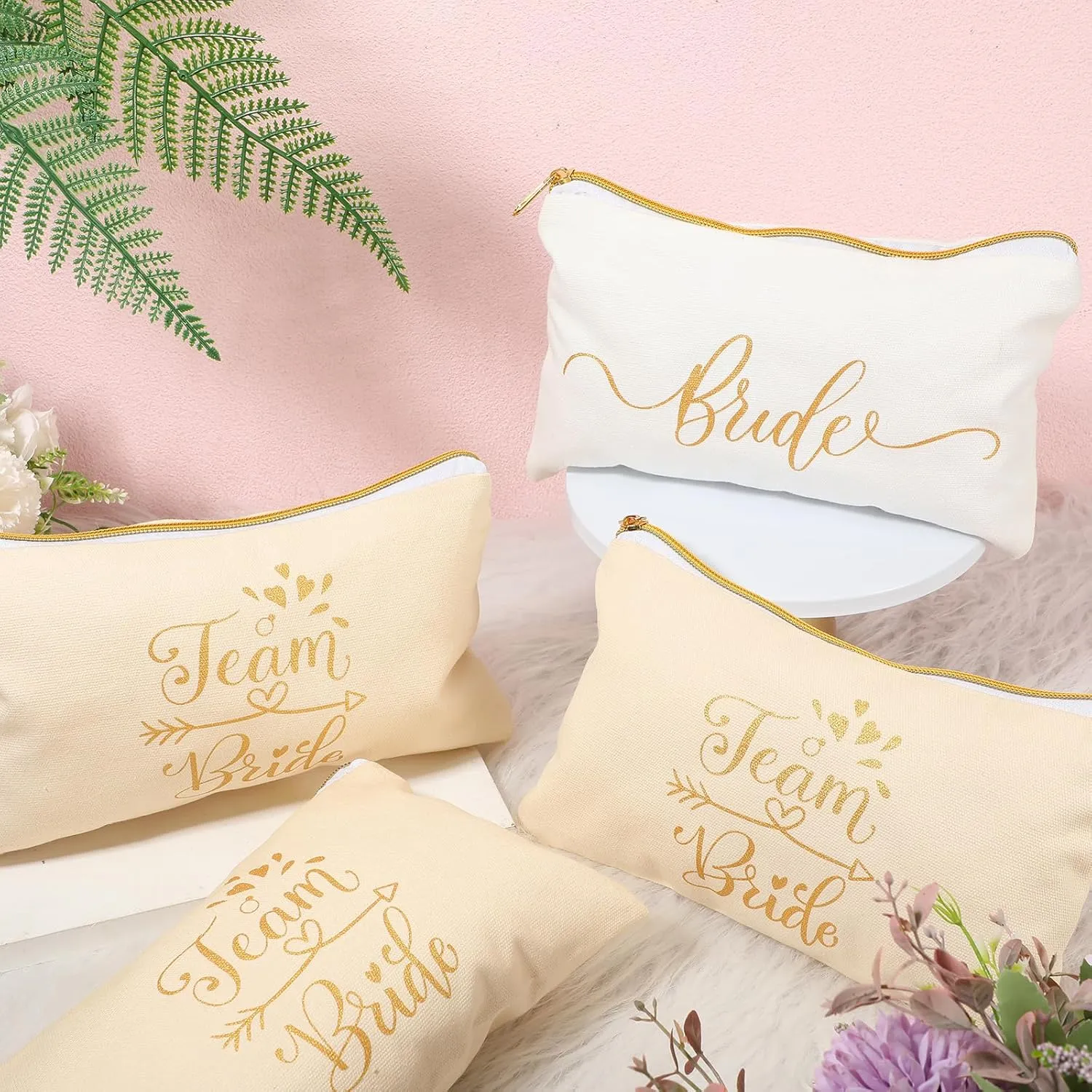 Sweetude 27 Pcs Bridesmaid Proposal Gift Bride Cosmetic Makeup Bags Bridal Hair Scrunchies Ties Heart Shape Sunglasses for Wedding Bachelorette Party Favor(Champagne, White)
