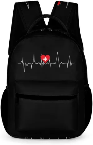 Switerland Heart Heartbeat Laptop Backpack for Men Women Casual Computer Bag Work Bags for Travel Business
