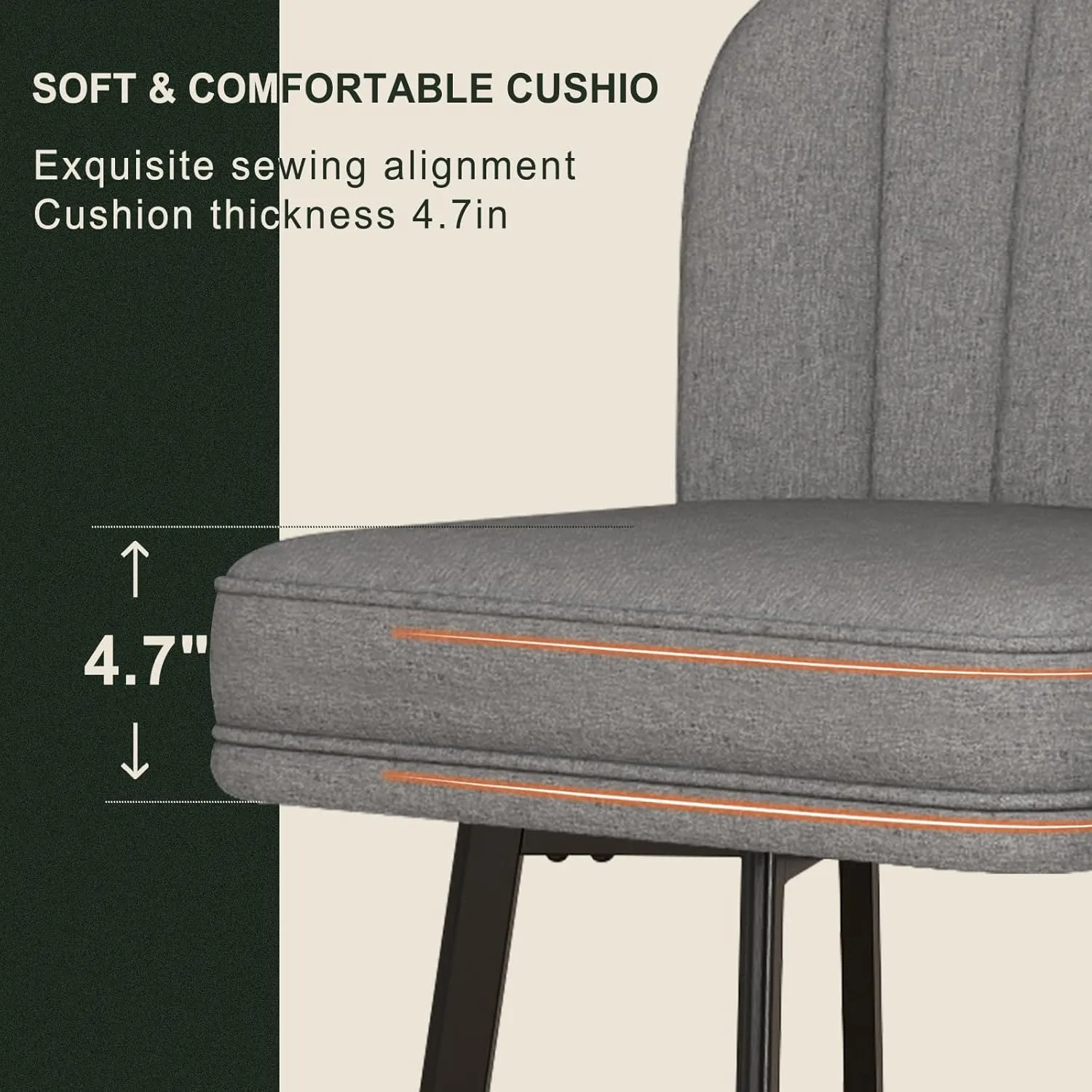 Swivel Counter Height Bar Stools Set of 2, 26'' Modern Barstools with Backs and Metal Legs, Upholstered Bar Chairs, Faux Leather Mid-Gray Stools for Kitchen Island Chairs