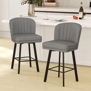 Swivel Counter Height Bar Stools Set of 2, 26'' Modern Barstools with Backs and Metal Legs, Upholstered Bar Chairs, Faux Leather Mid-Gray Stools for Kitchen Island Chairs