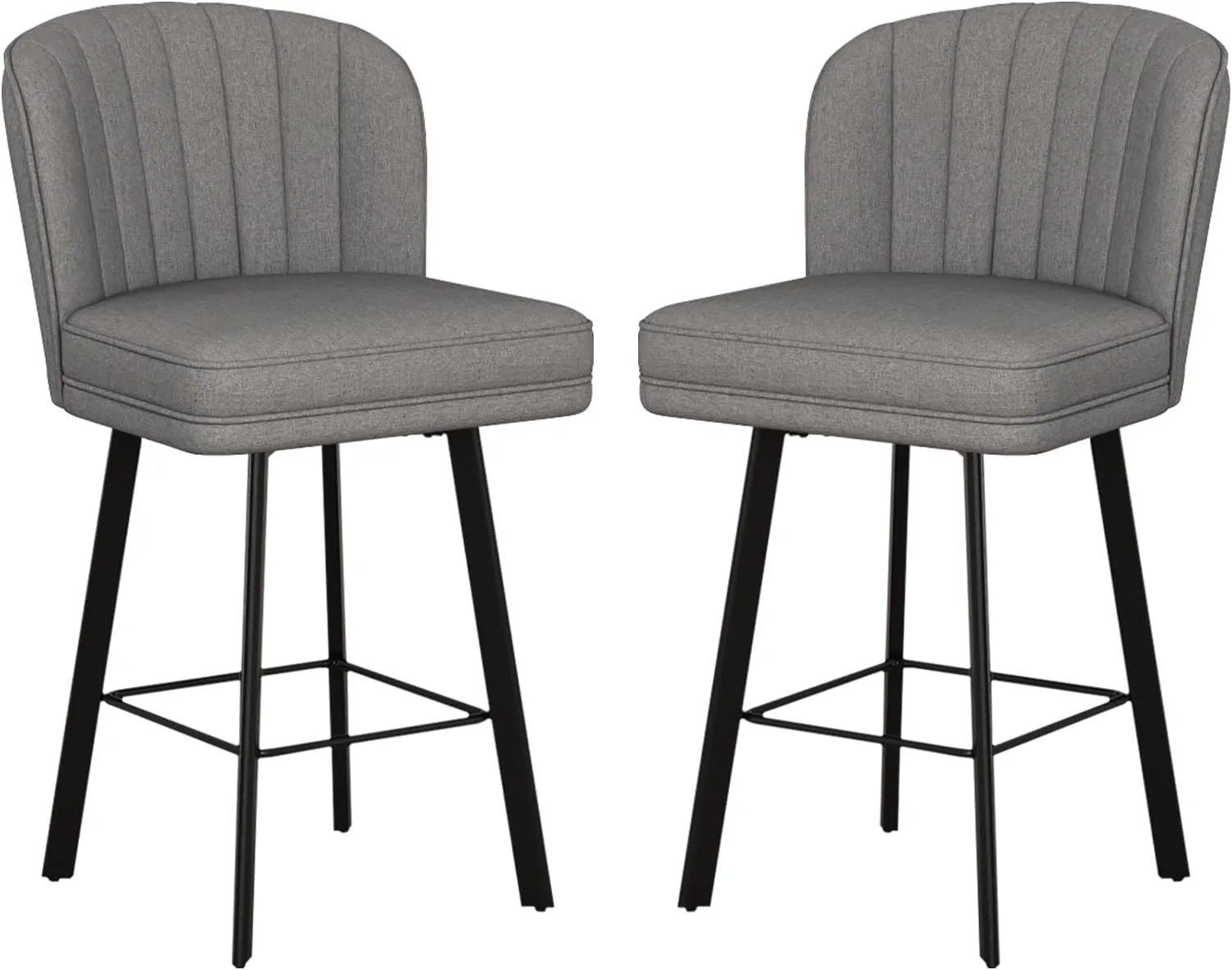 Swivel Counter Height Bar Stools Set of 2, 26'' Modern Barstools with Backs and Metal Legs, Upholstered Bar Chairs, Faux Leather Mid-Gray Stools for Kitchen Island Chairs