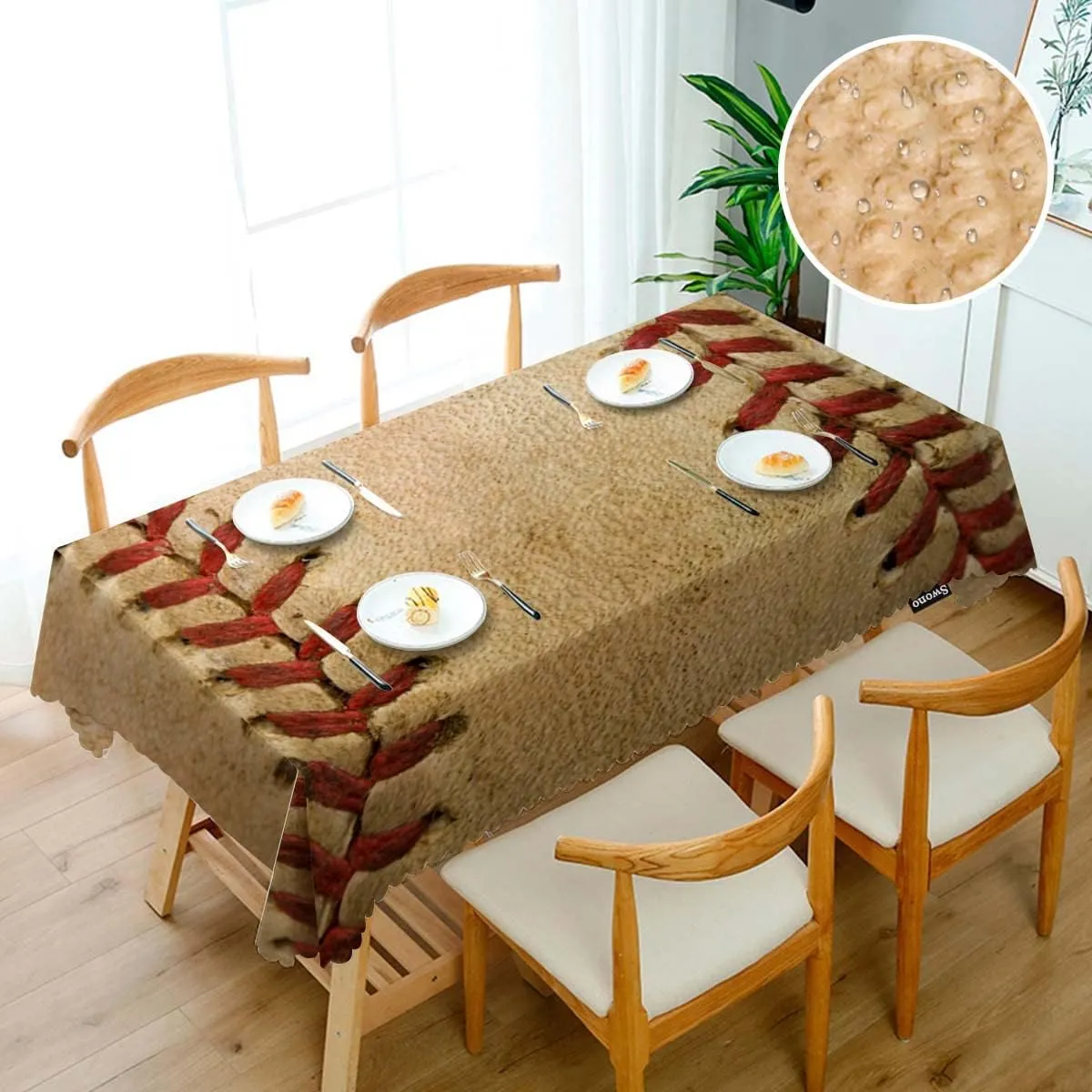 Swono Tablecloth Baseball, Sport Leather Old Worn Ball Football Table Cloth for Kitchen Dining Tabletop Decoration Parties Weddings, 52 X 70 Inch Rectangle Tablecloth