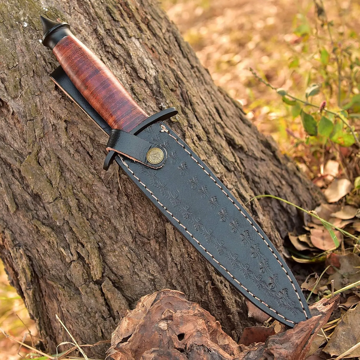 Sykes Fairbairn US Army Double-Edged V42 Military Best Dagger Knife WWII Collectible knives With Leather Sheath (Leather)