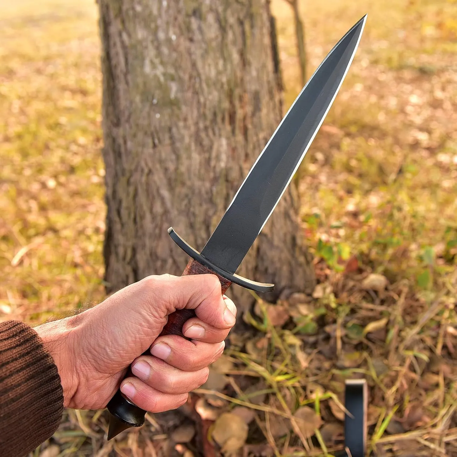 Sykes Fairbairn US Army Double-Edged V42 Military Best Dagger Knife WWII Collectible knives With Leather Sheath (Leather)
