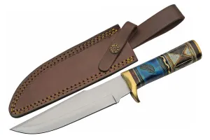 SZCO Supplies 12.25" Blue Thunder Bone Handle Outdoor Hunting Knife With Sheath
