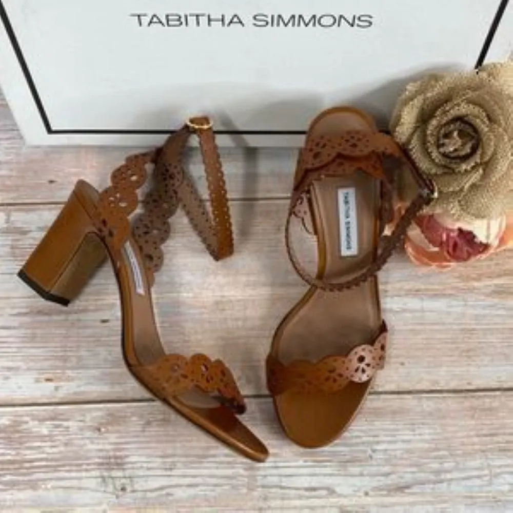 Tabitha Simmons Bobbin Brown Laser Cut Metallic Leather Sandals 39