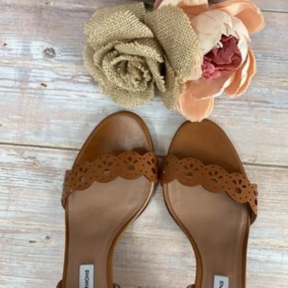 Tabitha Simmons Bobbin Brown Laser Cut Metallic Leather Sandals 39