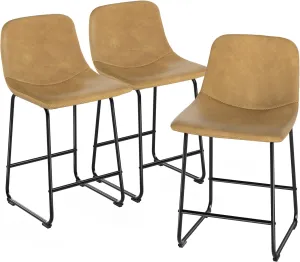 TAVR Furniture Counter Height Bar Chairs Set of 3, Yellow Modern Counter Stools with Back & Metal Legs, Armless Dining Chairs for Kitchen Island Coffee Shop