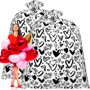 Teling 2 Pcs 80 x 60 in Valentine‘s Day Extra Large Bike Gift Bags Oversized Heart Large Plastic Bags for Valentines Day, Weddings, Bridal Showers, Anniversary(Black Heart)