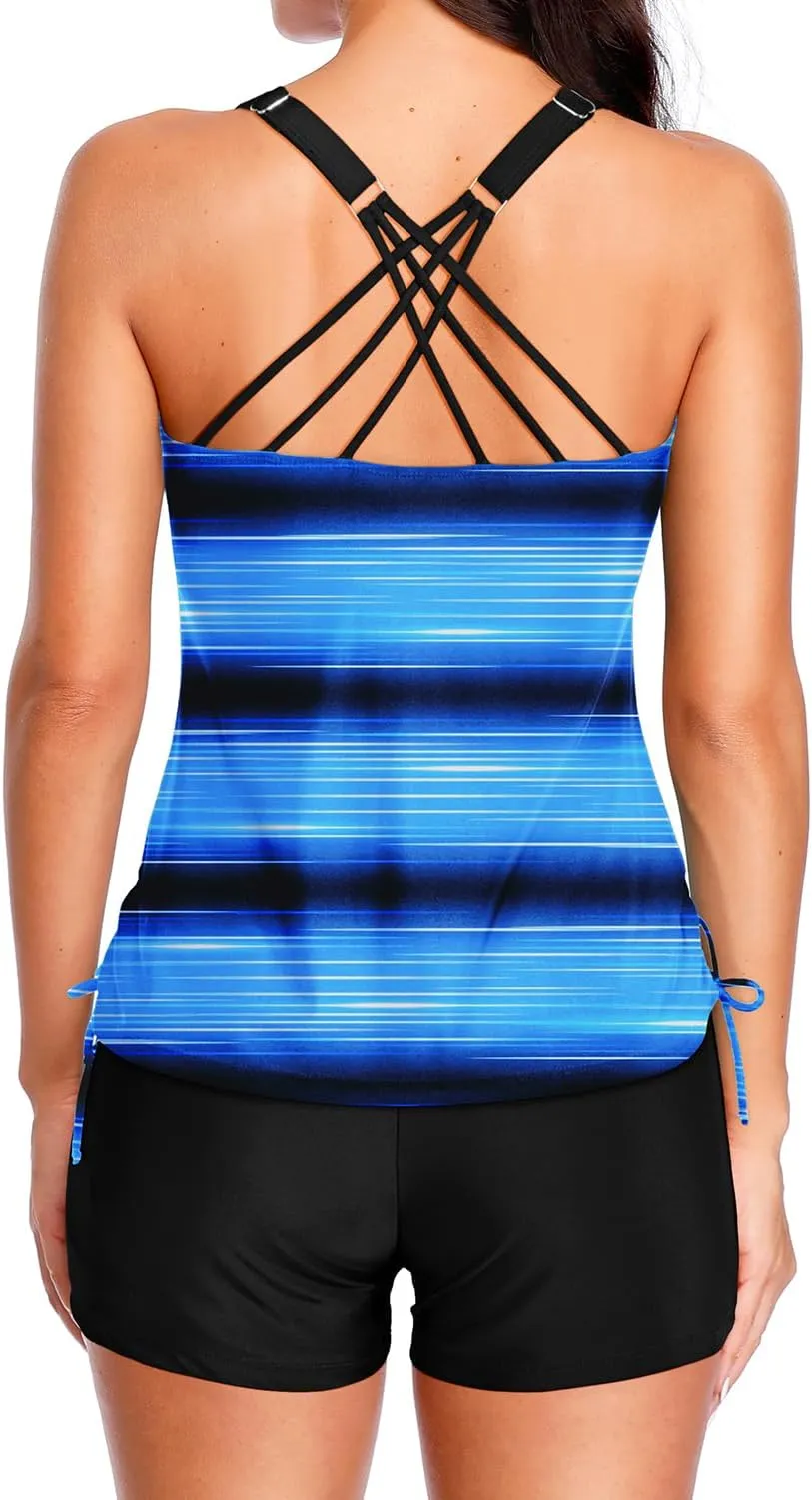 Tempt Me Two Piece Tankini Swimsuits for Women Tummy Control Bathing Suit with Shorts Athletic Swimwear