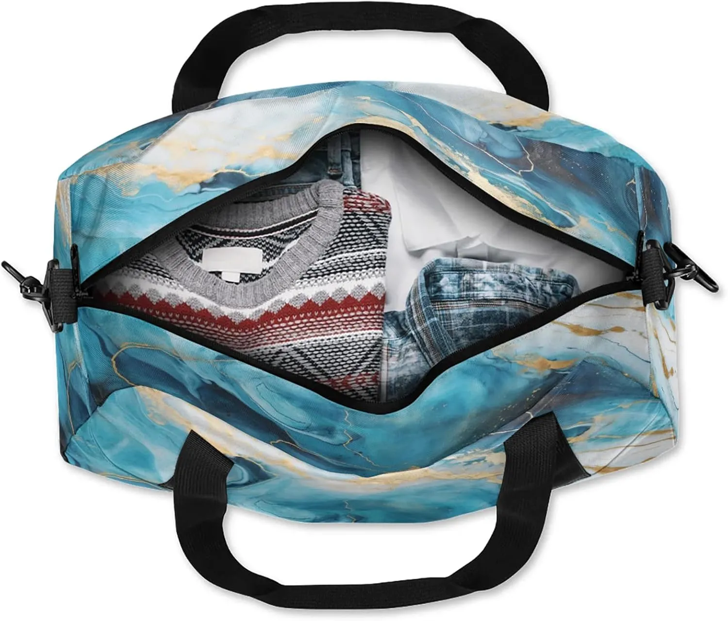 Texture Marble Pattern Kids Duffel Bag Lightweight Waterproof Sports Gym Bag with Front Zipper Pocket Foldable Weekender Overnight Bag for School Practice Gymnastic Ballet