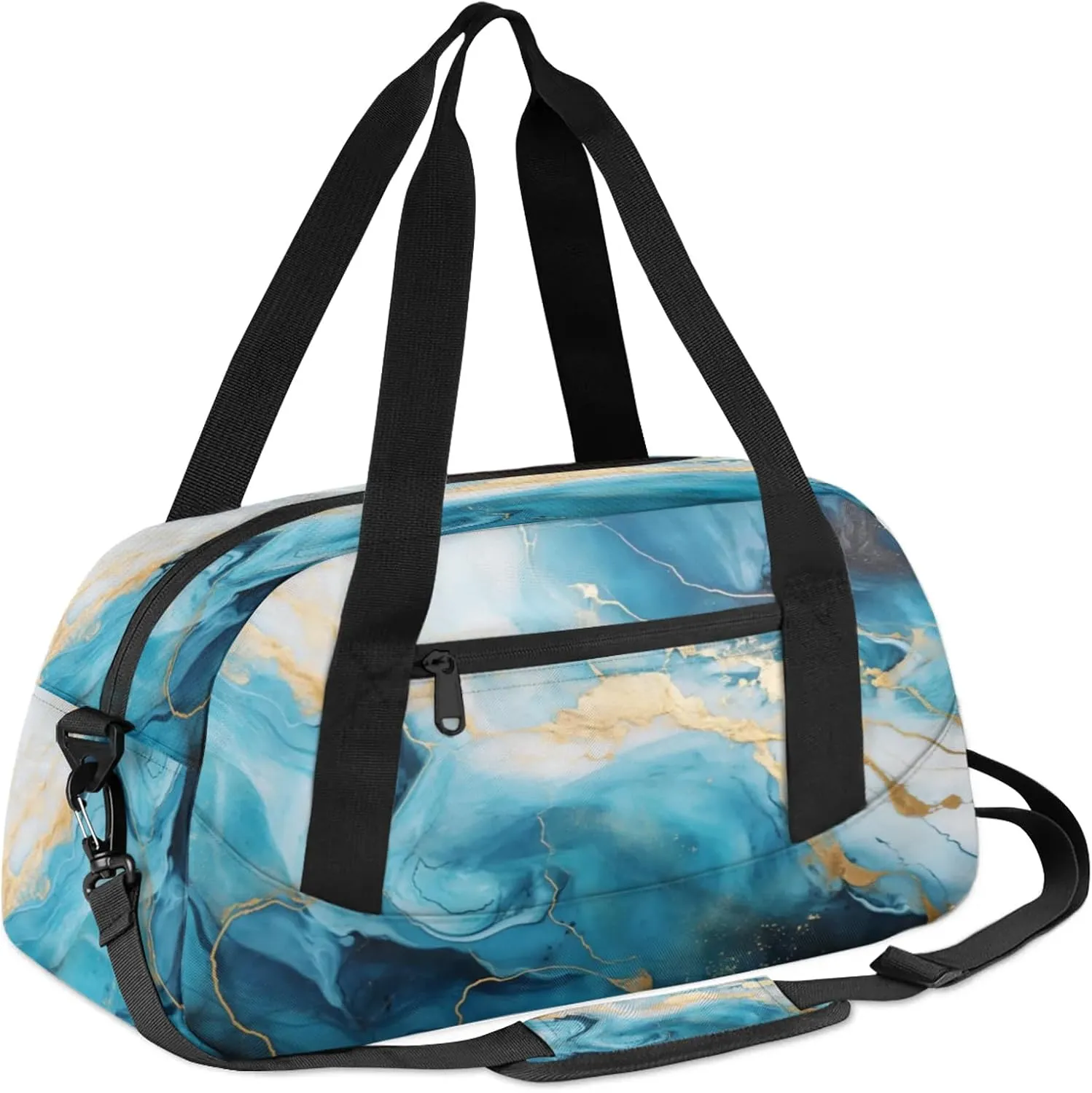 Texture Marble Pattern Kids Duffel Bag Lightweight Waterproof Sports Gym Bag with Front Zipper Pocket Foldable Weekender Overnight Bag for School Practice Gymnastic Ballet
