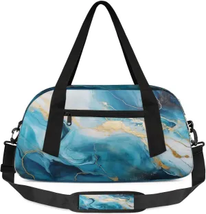 Texture Marble Pattern Kids Duffel Bag Lightweight Waterproof Sports Gym Bag with Front Zipper Pocket Foldable Weekender Overnight Bag for School Practice Gymnastic Ballet