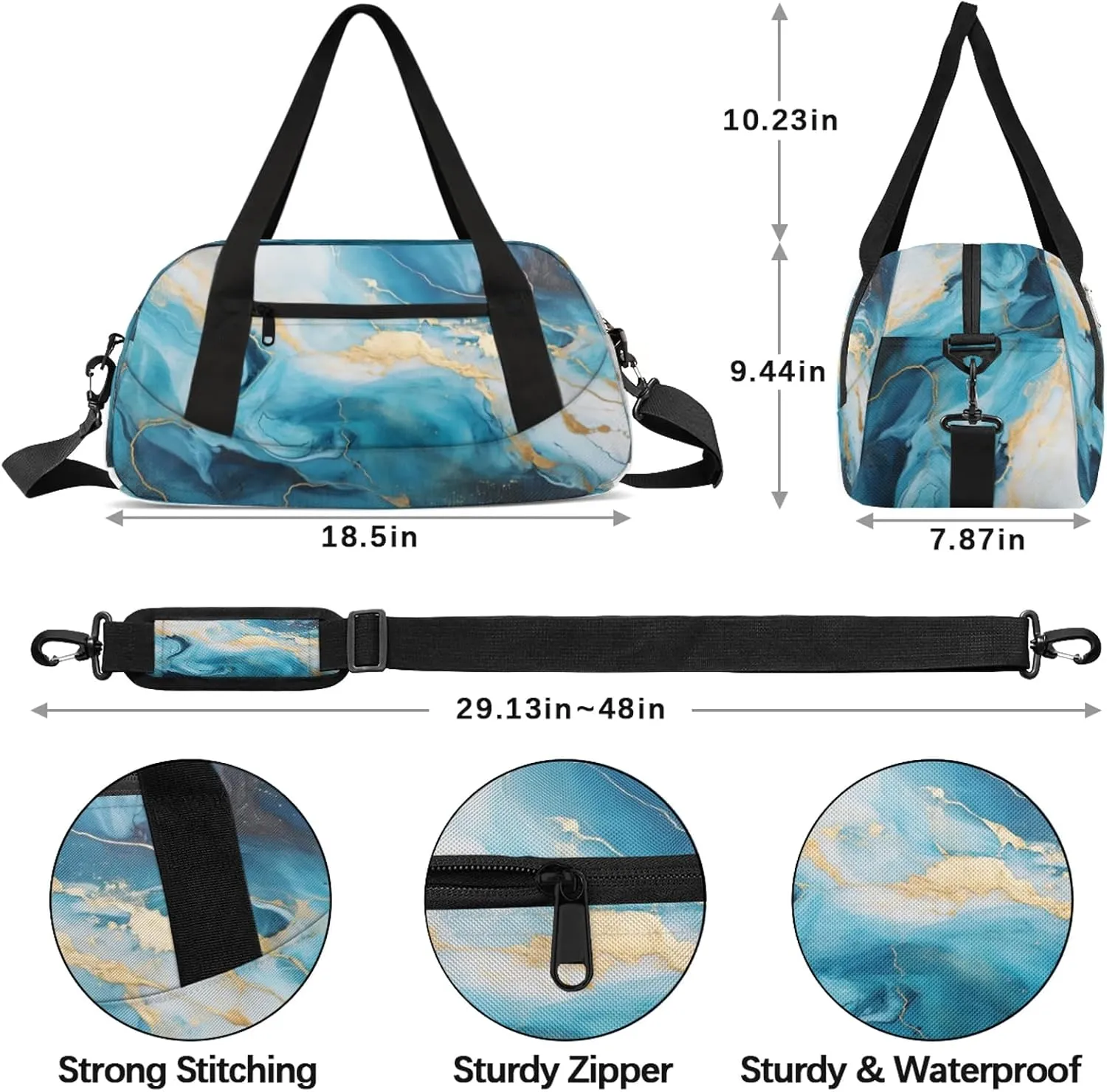 Texture Marble Pattern Kids Duffel Bag Lightweight Waterproof Sports Gym Bag with Front Zipper Pocket Foldable Weekender Overnight Bag for School Practice Gymnastic Ballet