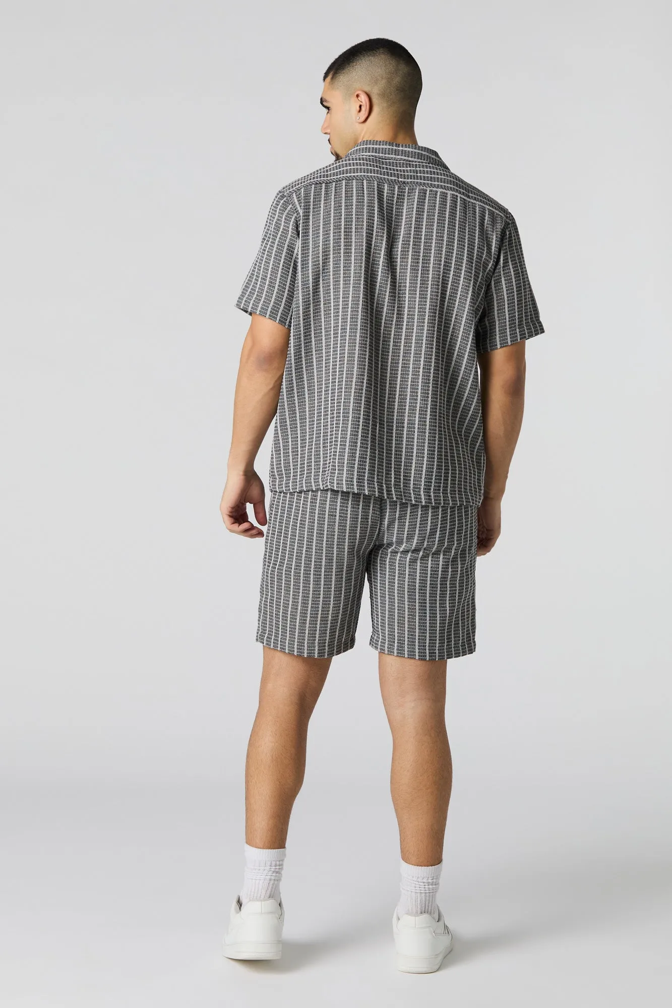 Textured Striped Knit Drawstring Short