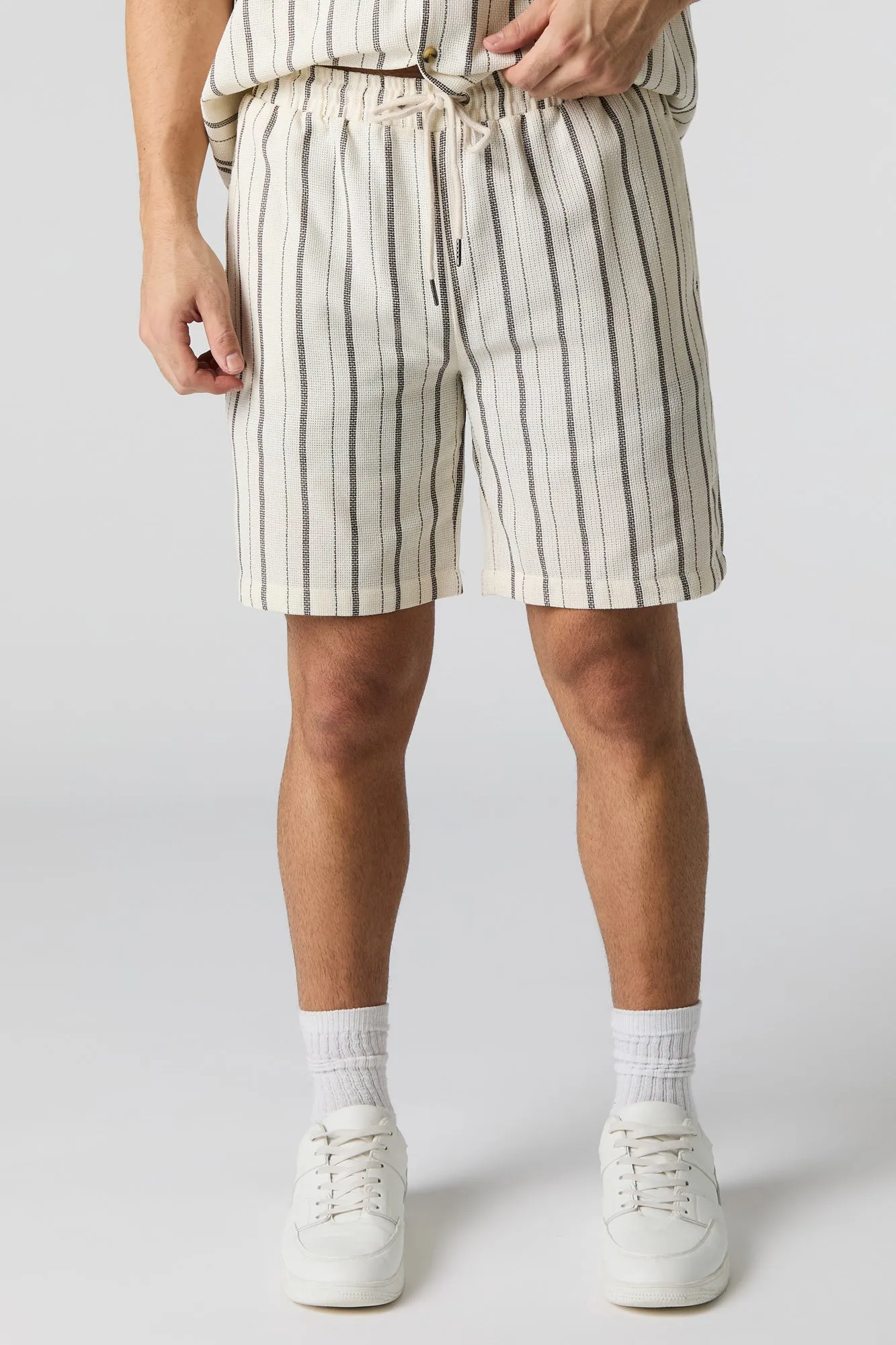 Textured Striped Knit Drawstring Short
