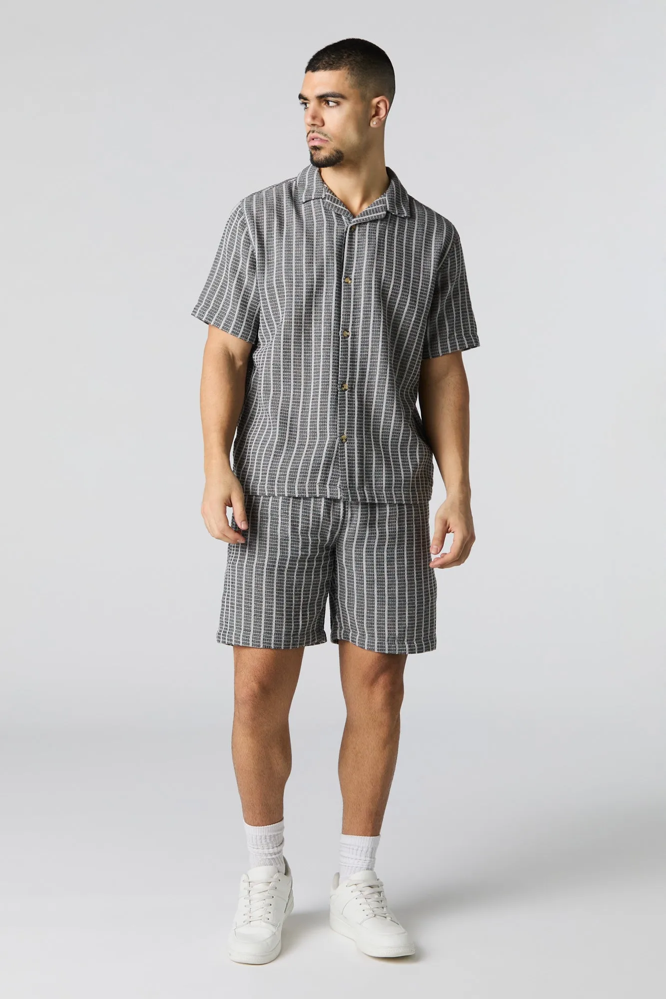 Textured Striped Knit Drawstring Short