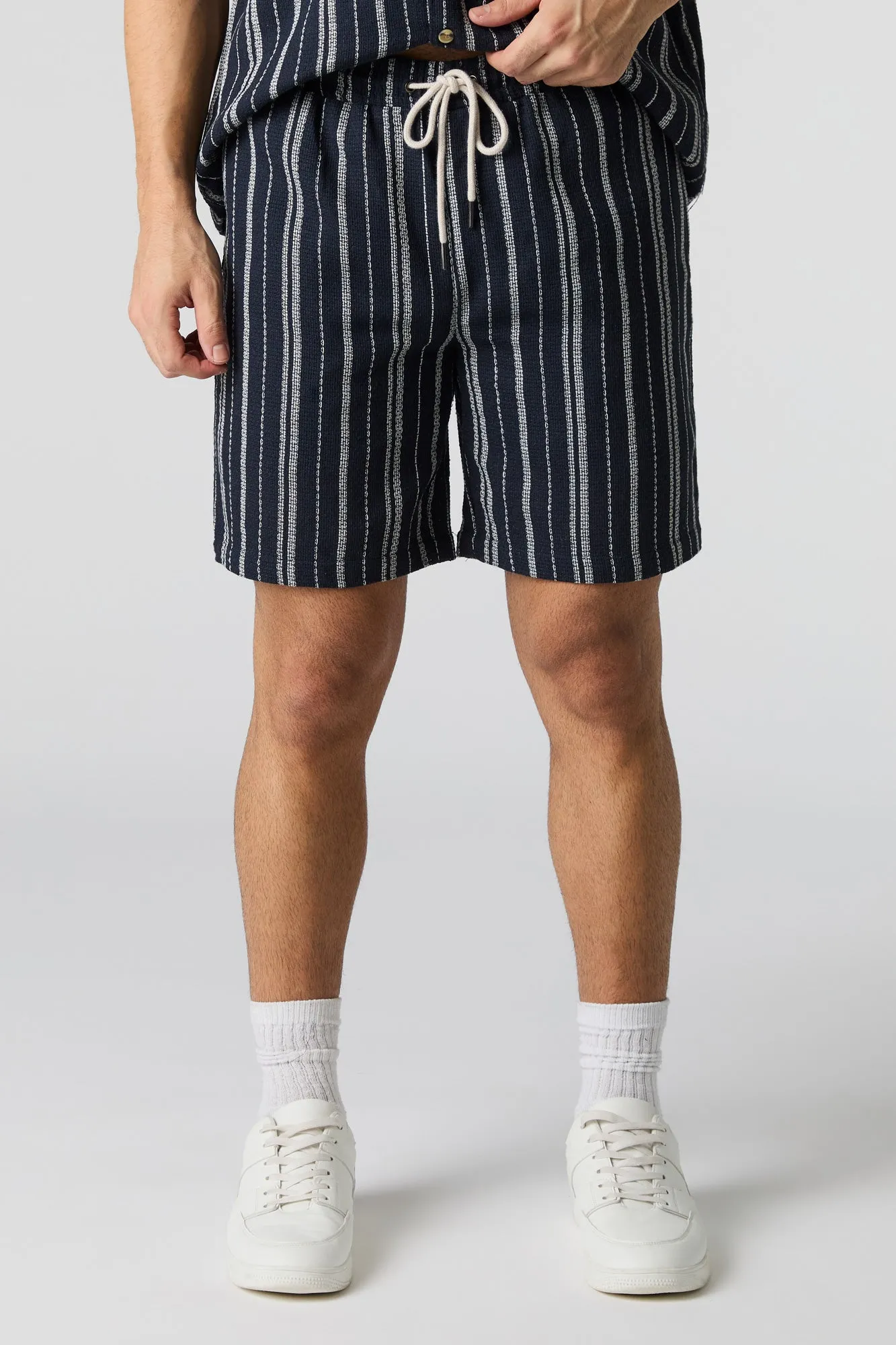 Textured Striped Knit Drawstring Short
