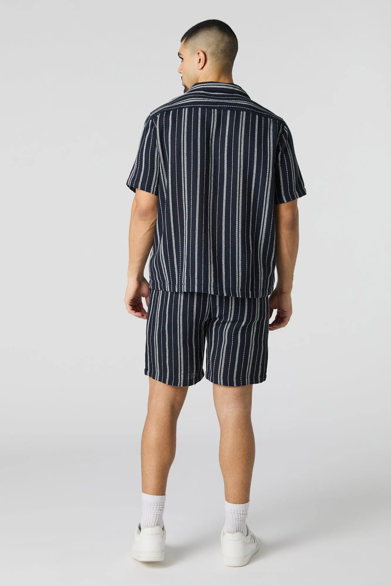 Textured Striped Knit Drawstring Short