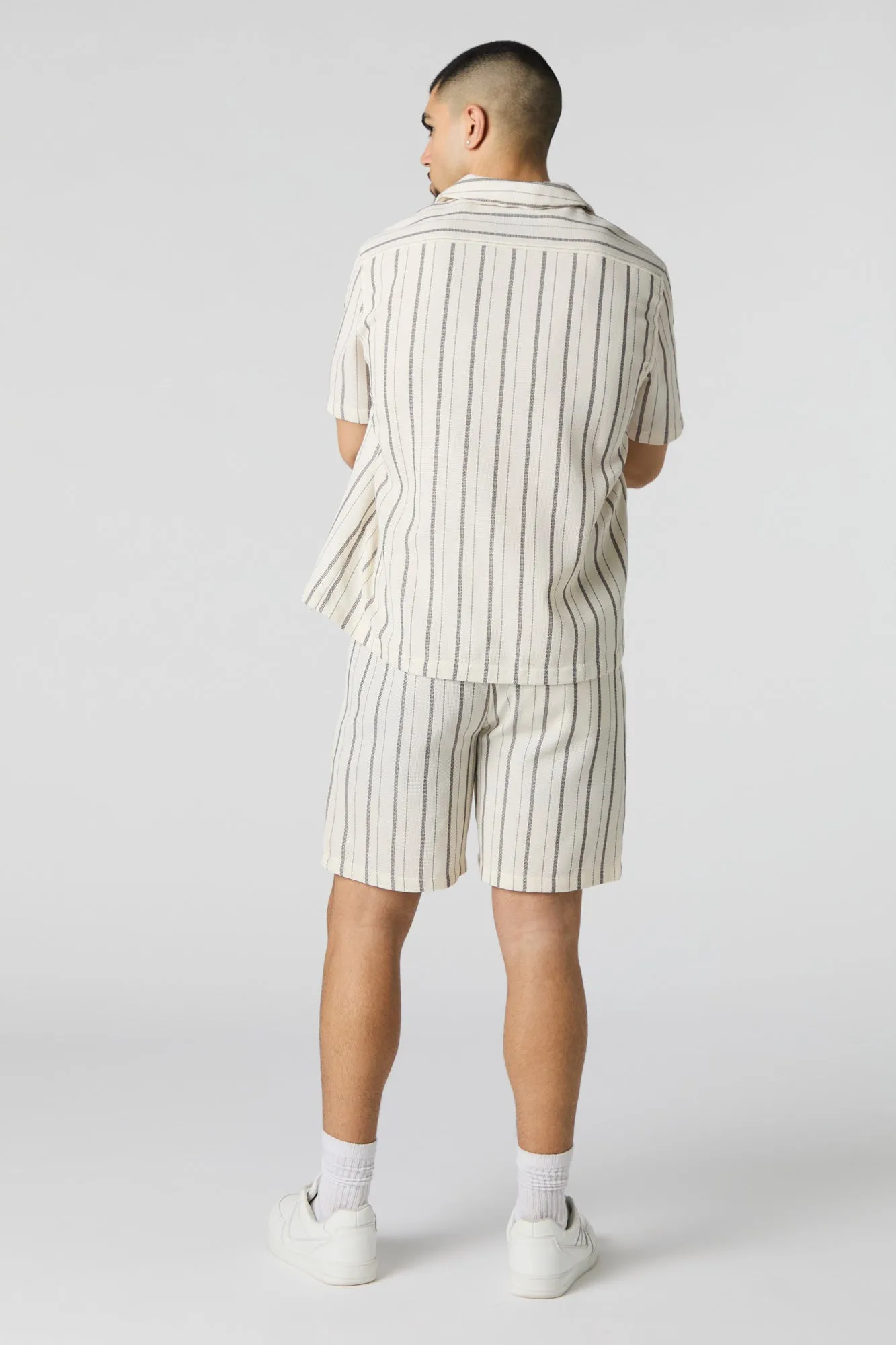 Textured Striped Knit Drawstring Short