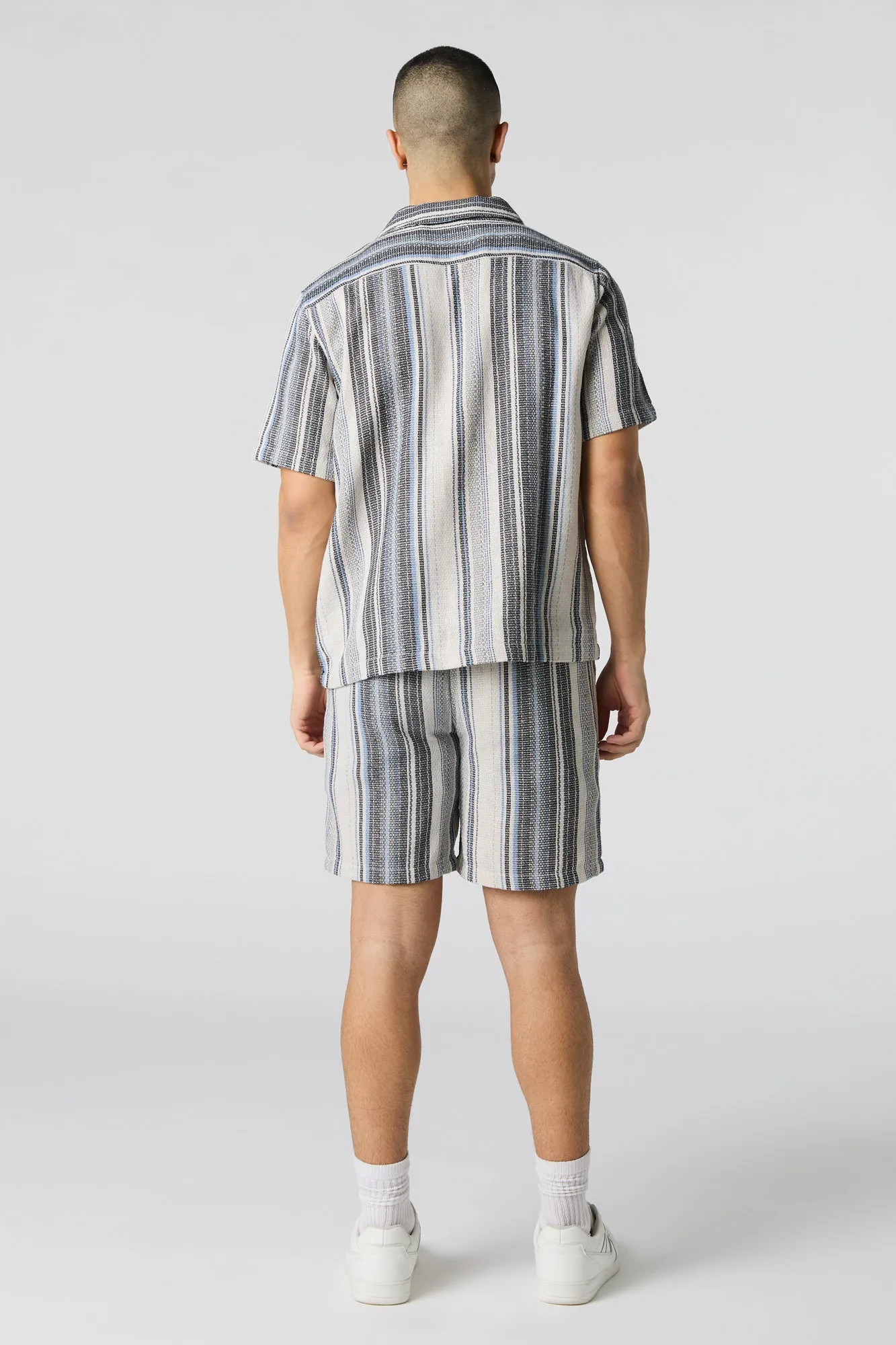 Textured Striped Knit Drawstring Short