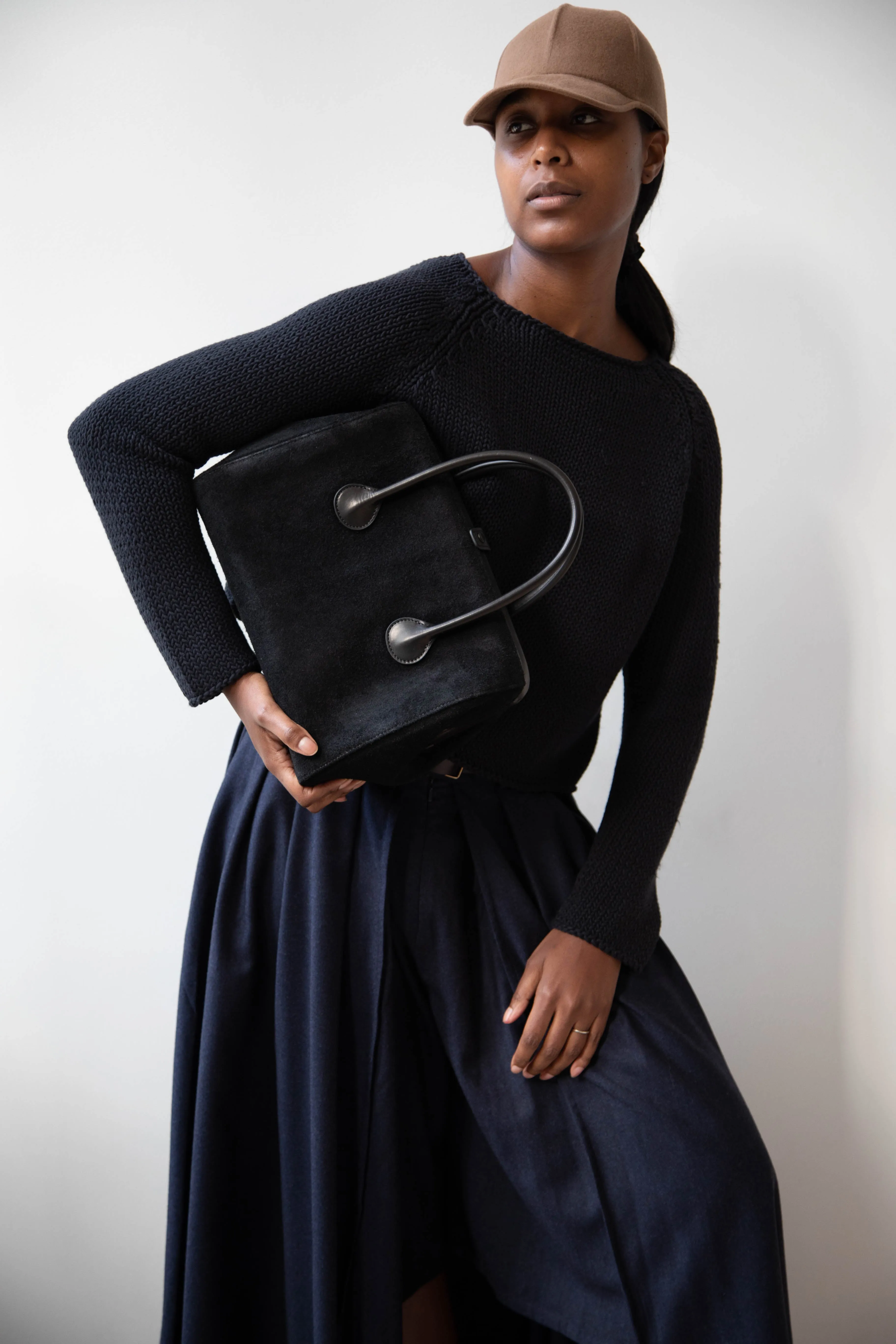 The Backward Vendor | Tanker Carrier Bag in Black Suede