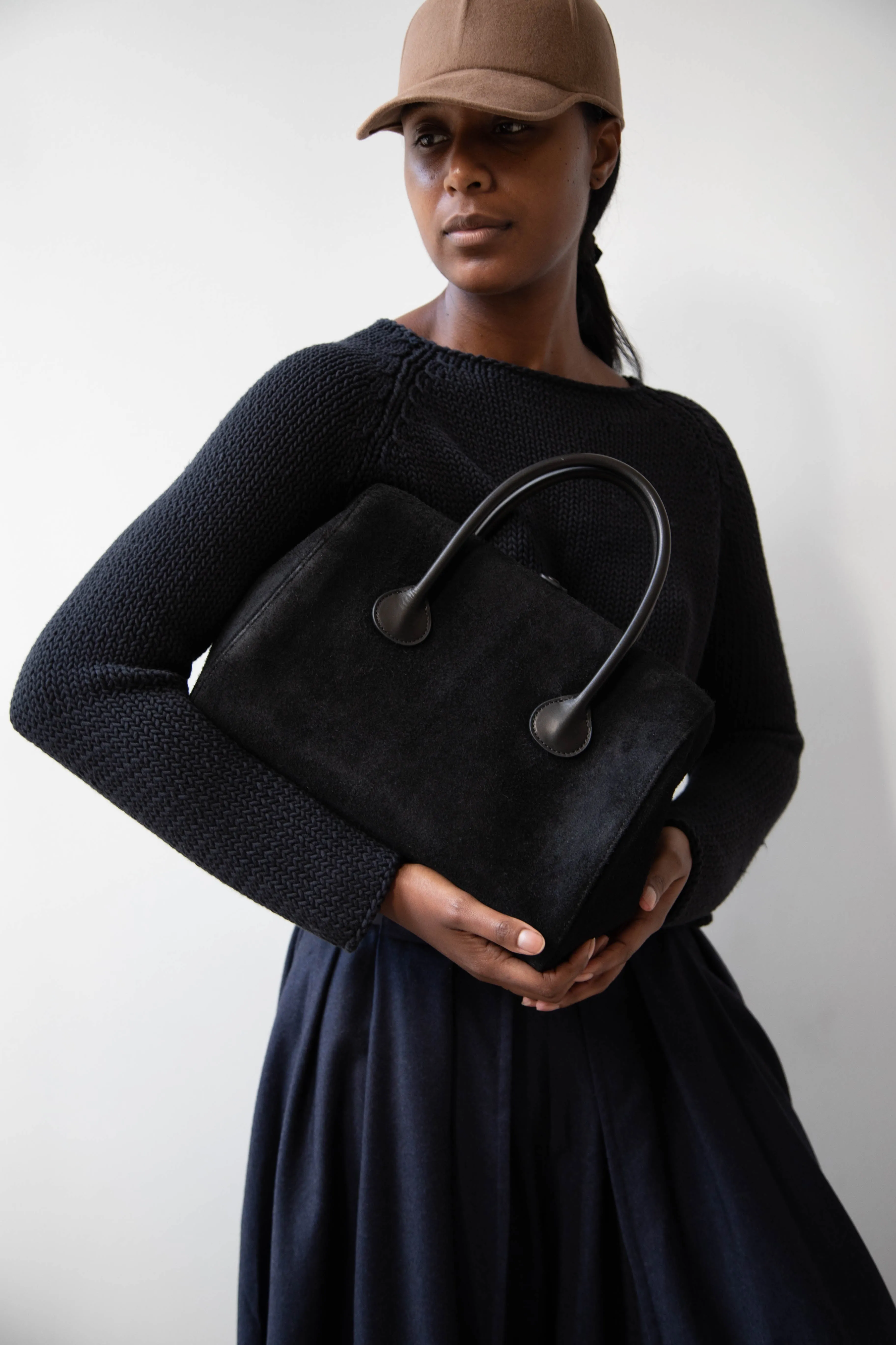 The Backward Vendor | Tanker Carrier Bag in Black Suede