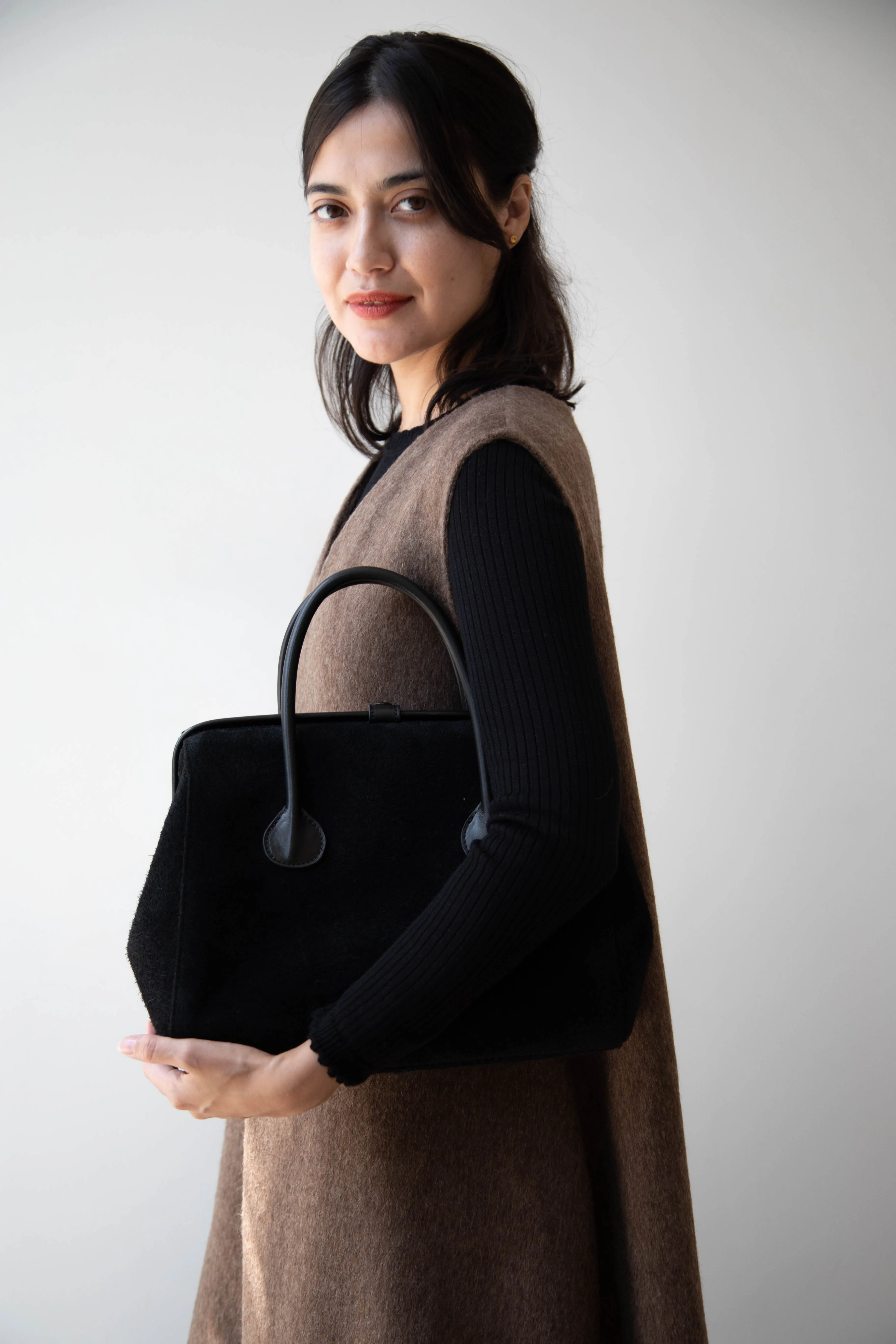 The Backward Vendor | Tanker Carrier Bag in Black Suede